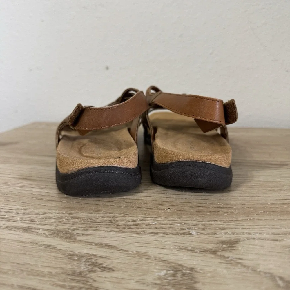 Easy-Spirit Tan Semar Fisherman Woven Leather Sandals Open Toe Womens Size 9.5 M